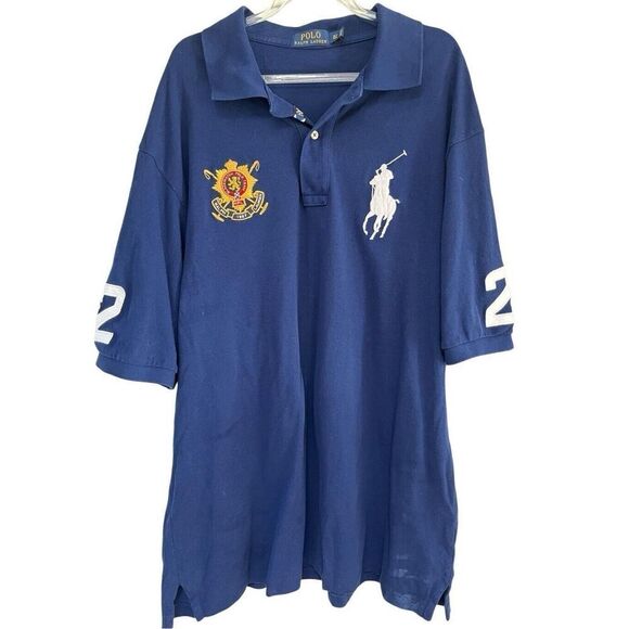 Polo Ralph Lauren Big Pony Crest Mesh Polo Big & Tall Men’s XLT Navy “2” VTG - Picture 2 of 14